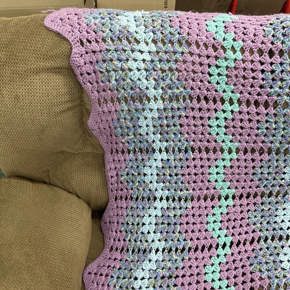 Grannycore Large Crochet Afghan Multi Colored‎ Blanket/Bedspread/Throw 72